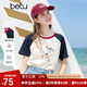百圖betu女裝2025夏季新款T恤插肩袖撞色趣味純棉短袖上衣女2506T16 米白 M