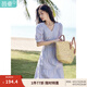 茵曼（INMAN）純棉法式氣質(zhì)連衣裙女裝2025夏季新品顯瘦V領(lǐng)泡泡袖A字長裙子 紫荊粉 -18525989 XL