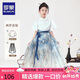 羅蒙女童馬面裙?jié)h服國風(fēng)新中式兒童套裝畢業(yè)演出服 天青色 套裝  150