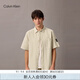 Calvin KleinJeans春夏男士休閑通勤經(jīng)典繡標(biāo)ck棉亞麻混紡短袖襯衫ZM02759 ACI-燕麥奶 M