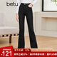 百圖betu女裝秋新款牛仔褲ins風(fēng)高腰大長腿喇叭褲牛仔褲女2308T75 黑色 S