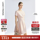 朗姿2025年夏季新款黑色氣質(zhì)收腰短袖女裙子法式高級感高知連衣裙 淡粉色 S