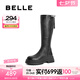 百麗（Belle）七夕禮物美拉德彈力高靴女商場(chǎng)同款增高厚底長(zhǎng)靴D3E1DDG4 黑色-絨里 37 (235mm)