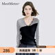 MeetMetro瑪依爾撞色修身毛針織衫女2025秋季新款V領(lǐng)顯瘦套頭毛衣 灰黑拼色【現貨閃電發(fā)】 S