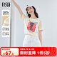 歐莎（OSA）港風奶油杏色英文印花短袖女2025新款寬松顯瘦內(nèi)搭T恤上衣 米杏色 XL