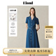 ELAND衣戀牛仔連衣裙女v領(lǐng)抽褶泡泡袖收腰腰帶裙子2025夏季新款 中牛仔色(01)M/Indigo L /170