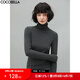 COCOBELLA質(zhì)感PU標高領(lǐng)針織衫女秋baby觸感肌底衣彈力打底衫TS129 碳灰色 S