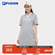 FILA FUSION斐樂潮牌女裝針織連衣裙2025夏新款休閑V領(lǐng)短袖連身裙 破穹花灰-MG L