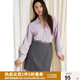 獨(dú)束大碼女裝2025春法式V領(lǐng)蕾絲拼接襯衫微胖氣質(zhì)通勤顯瘦上衣 薄霧紫 L (尺碼：2)
