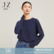 玖姿（JUZUI）JZ玖姿燙鉆羊毛針織衫女裝2022冬款寬松落肩袖內搭洋氣毛衣 丈青 M