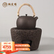 楓嵐情（FENGLANQ）鑄鐵煮茶壺炭爐老火缽圍爐煮茶手工大號(hào)取暖木碳風(fēng)爐日本進(jìn)口涼爐 石頭紋鑄鐵炭爐+丸型藤把鐵壺