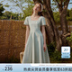 范思藍恩溫柔氣質(zhì)收腰短袖方領A字連衣裙女夏季2025新款裙子2104 淺水藍 L