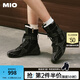 MIO歐陽娣娣|羅予彤同款米奧高幫賽車女2025新款拳擊馬丁靴綁帶長靴 黑色 35 (225mm)