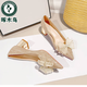 啄木鳥(niǎo)婚鞋秀禾婚紗兩穿2025新款水晶新娘鞋不累腳香檳色感粗跟鞋女 香檳色粗跟 5cm 36