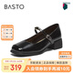 百思圖25春商場同款簡約復(fù)古瑪麗珍鞋粗跟女單鞋M2501AQ5 黑色 36