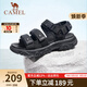 CAMEL駱駝男鞋新款戶(hù)外運動(dòng)涼鞋男款夏季增高厚底魔術(shù)貼休閑沙灘鞋 黑色 42