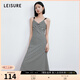 leisure三彩麗雪【商場(chǎng)同款】25春度假風(fēng)扭結(jié)條紋修身吊帶針織連衣裙女 黃黑 S