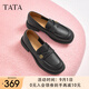 他她（TATA）半島玫瑰英倫風(fēng)樂福鞋女鞋山茶花小皮鞋單鞋秋新7WX22CA4 黑色 37
