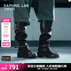 DAPHNE LAB于貞同款 方糖機車靴 美拉德風(fēng)復(fù)古經(jīng)典長筒靴女七夕 黑色 35