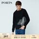 PORTS寶姿男裝春夏圓領(lǐng)休閑簡(jiǎn)約圖案針織上衣MN8N010CCD031 黑色 M