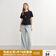 獨(dú)束大碼女裝【風(fēng)吟荷擺】輕盈顯瘦T恤夏季新款百搭短袖正肩上衣 黑色 2XL （尺碼：4）
