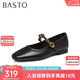 百思圖25春簡約復古瑪麗珍鞋方跟女單鞋M1107AQ5 黑色 36