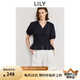 LILY2025夏新款女裝法式浪漫V領(lǐng)收腰休閑百搭通勤泡泡袖短袖襯衫 411藏青 M