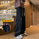 JEEP SPIRIT吉普牛仔褲男秋季美式高街闊腿彎刀褲子男士直筒喇叭褲 黑色 2XL