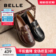 百麗（Belle）元寶樂(lè )福鞋女2025秋新棕色英倫粗跟小皮鞋單鞋D2S1DCA5預售 黑色 36 (230mm)