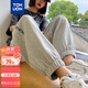 唐獅（TonLion）2025女帶標松緊側邊字母休閑褲 淺麻灰 L 