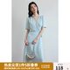 獨束大碼女裝法式V領復古波點連衣裙夏季新款微胖mm靈動百搭女裙 遠天藍 XL (尺碼：3)