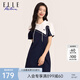 ELLE ACTIVE線條感撞色拼接連帽連衣裙夏季時(shí)尚顯瘦休閑活力運(yùn)動(dòng)風(fēng)連衣裙 藏青色 S