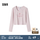 森馬（Semir）【甜心女高】長(zhǎng)袖t恤女短款緊身蕾絲花邊上衣24新款甜美印花外穿 粉紅60001 160/84A/M