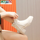 卡帝樂(lè )鱷魚(yú)（CARTELO）粗高跟小短靴2025春秋新款馬丁靴女單靴韓版溫柔仙女百搭女靴子 杏色單里 37