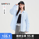 三福長(cháng)襯衫2025夏季袖子打褶寬松翻領(lǐng)中長(cháng)款上衣女裝501187 粉藍色 均碼