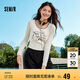 森馬長(cháng)袖T恤女短款蝴蝶結字母春秋溫柔蕾絲緊身上衣107624101001