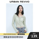 UR2025秋季新款女裝休閑V領(lǐng)木耳邊修身針織開(kāi)衫UYY950020 灰綠 L