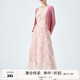 秋水伊人小個(gè)子春秋款藍色碎花裙子兩件套女裝新款開(kāi)衫吊帶裙 粉紅 M