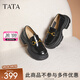 他她（TATA）盧昱曉同款魔法偵探厚底樂福鞋女真皮黑色小皮鞋JK鞋單鞋 黑色（跟高6CM） 36