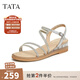 他她（TATA）絕美坡跟涼鞋女外穿一字帶時(shí)裝涼鞋秋季新款7UA03BL4 銀色 36