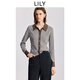 LILY2025冬新款女裝含羊毛復古撞色條紋翻領(lǐng)修身加厚加絨針織開(kāi)衫 704駝咖 M