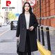 皮爾卡丹（pierre cardin）高端黑色雙面羊絨大衣女中長(cháng)款2025冬季新款西裝領(lǐng)雙排扣毛呢外套 碳黑色 S