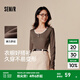 森馬長袖T恤女短款撞色打底衫簡(jiǎn)約風(fēng)秋季假兩件修身衣服顯瘦百搭 深咖啡50954 L