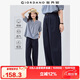 佐丹奴亞麻褲子女棉麻文藝風(fēng)壓褶半松緊腰休閑長(cháng)褲女13415222