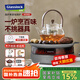 GLASSLOCK圍爐煮茶器具電陶爐煮茶爐專用煮茶器三件套裝家用辦公室用泡茶蒸茶煮茶仿真火焰全玻璃茶爐 【國補】雅灰款-送烤網(wǎng)和茶壺