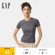 Gap女裝2025春季新款刺繡logo羅紋彈力短袖T恤簡約常規(guī)上衣761951 灰色 M (165/84A) 亞洲尺碼