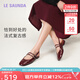 萊爾斯丹[幸福公主]2025新款時尚百搭粗跟瑪麗珍真皮涼鞋女七夕禮物19301 安可拉紅 BOP 37