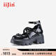 艾今（IIJIN）2024新款9.5cm厚底內增高新中式盤扣瑪麗珍鞋女YF706ASWG 黑色 36