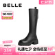 百麗（Belle）七夕禮物美拉德風(fēng)騎士靴女商場(chǎng)同款高跟高筒靴A6Y1DDG3 黑色-單里 37 (235mm)