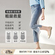 MsShe【花邊拼接網(wǎng)紗顯瘦微喇七分牛仔褲】大碼女裝2025夏季胖mm 牛仔淺藍色現貨 3XL